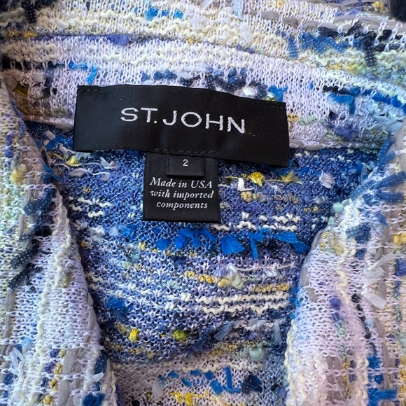 St John sparkly boucle cropped jacket size 2, shades of blue/yellow - Picture 2 of 9